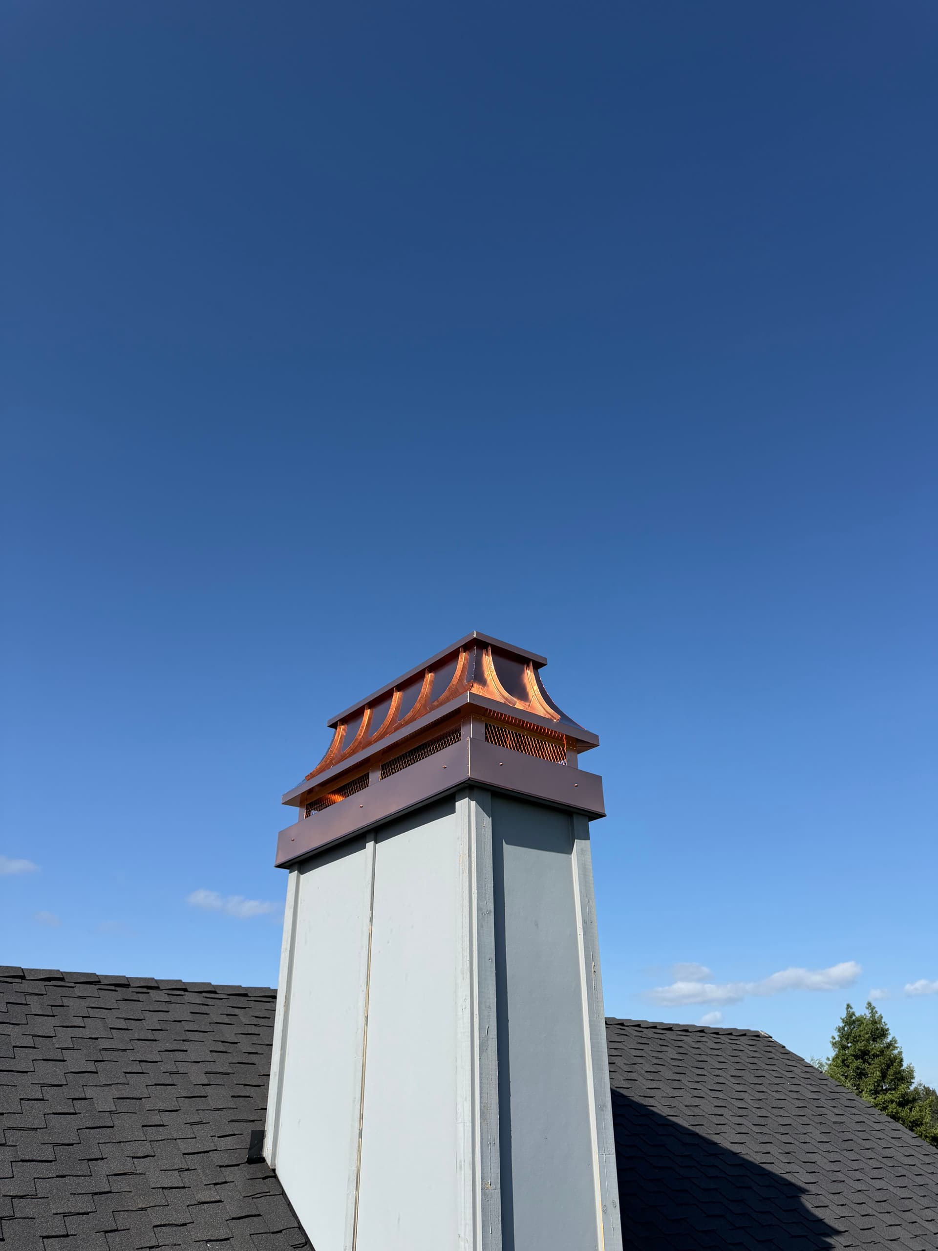 Gallery photos for Custom 16oz Copper Concave Chimney Cap Installed in Hillsboro Oregon: Image #3