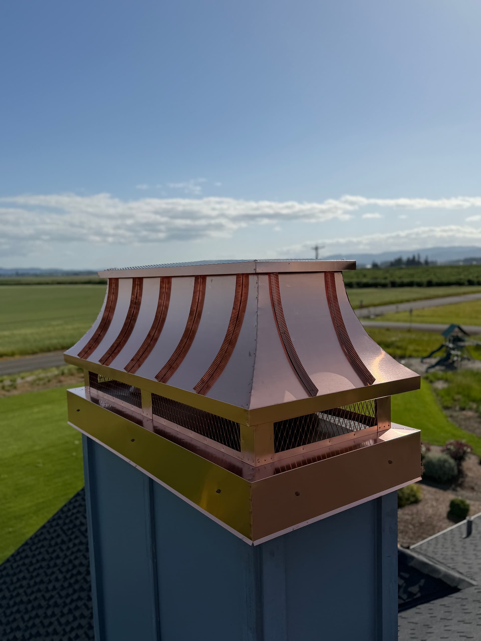 Gallery photos for Custom 16oz Copper Concave Chimney Cap Installed in Hillsboro Oregon: Image #2