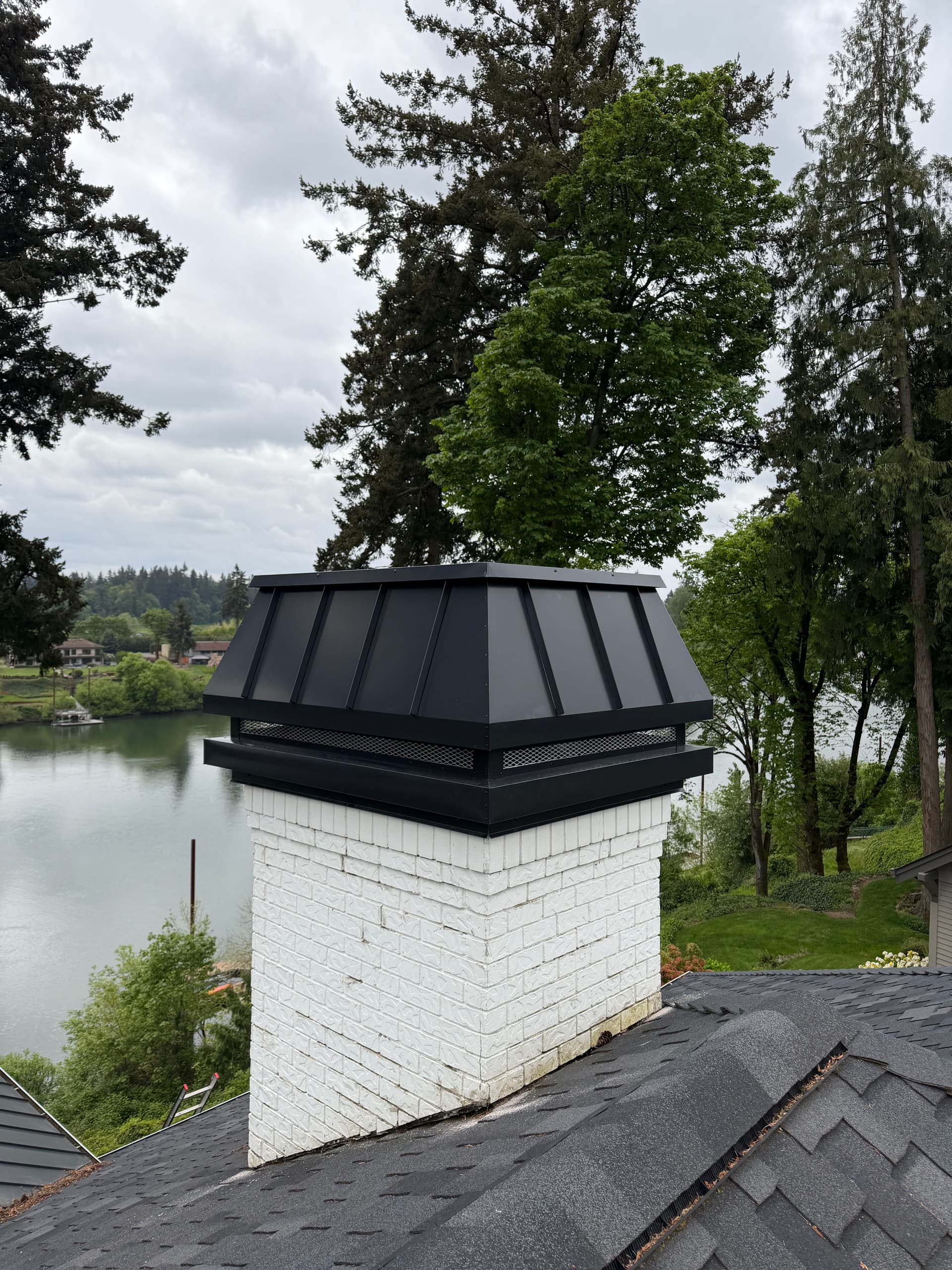 Custom Black Standing Seam Chimney Cap Install in Wilsonville OR image