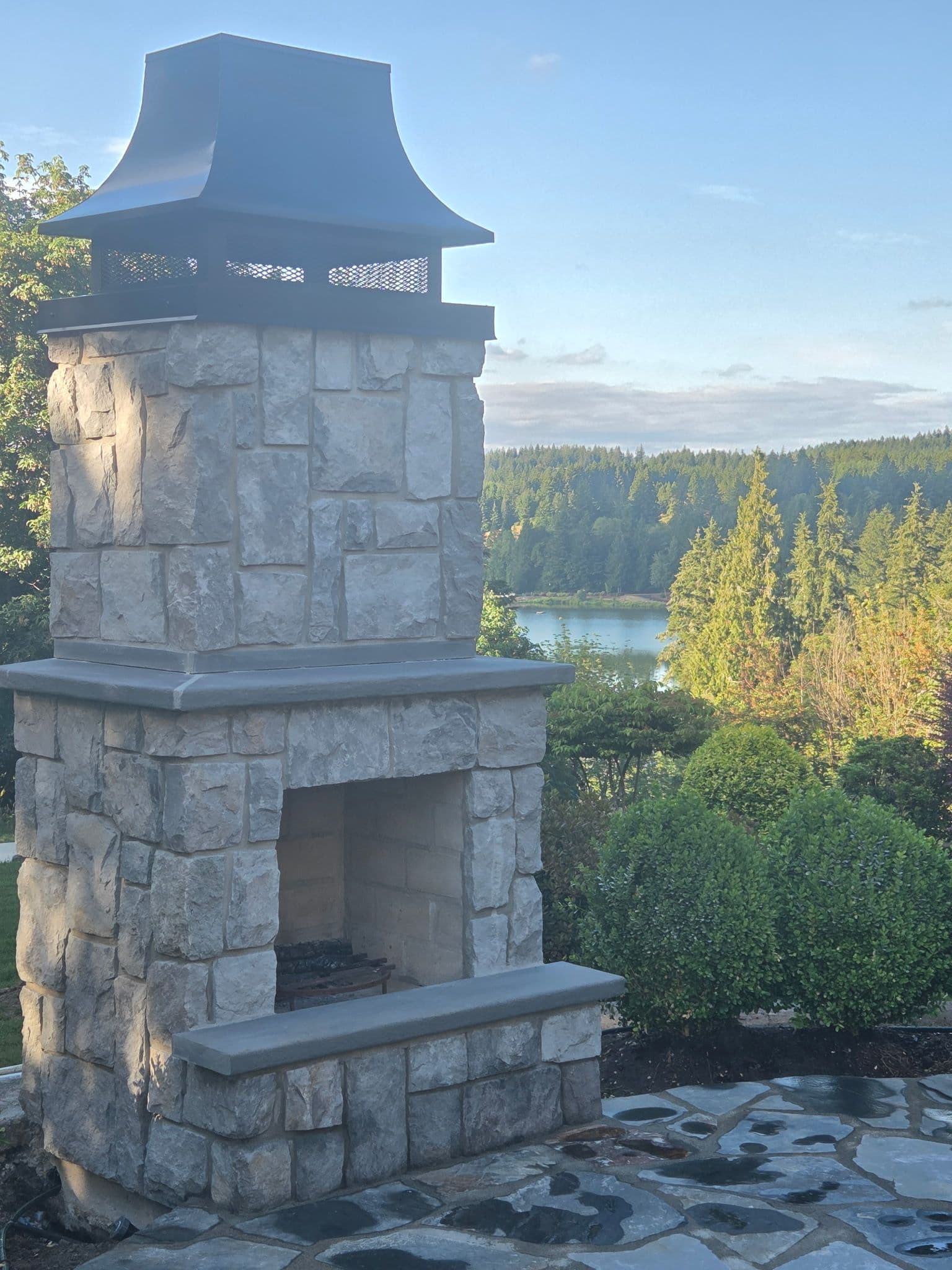 Gallery photos for Custom Powder-Coated Concave Chimney Cap for Outdoor Fireplace in Oregon City: Image #2