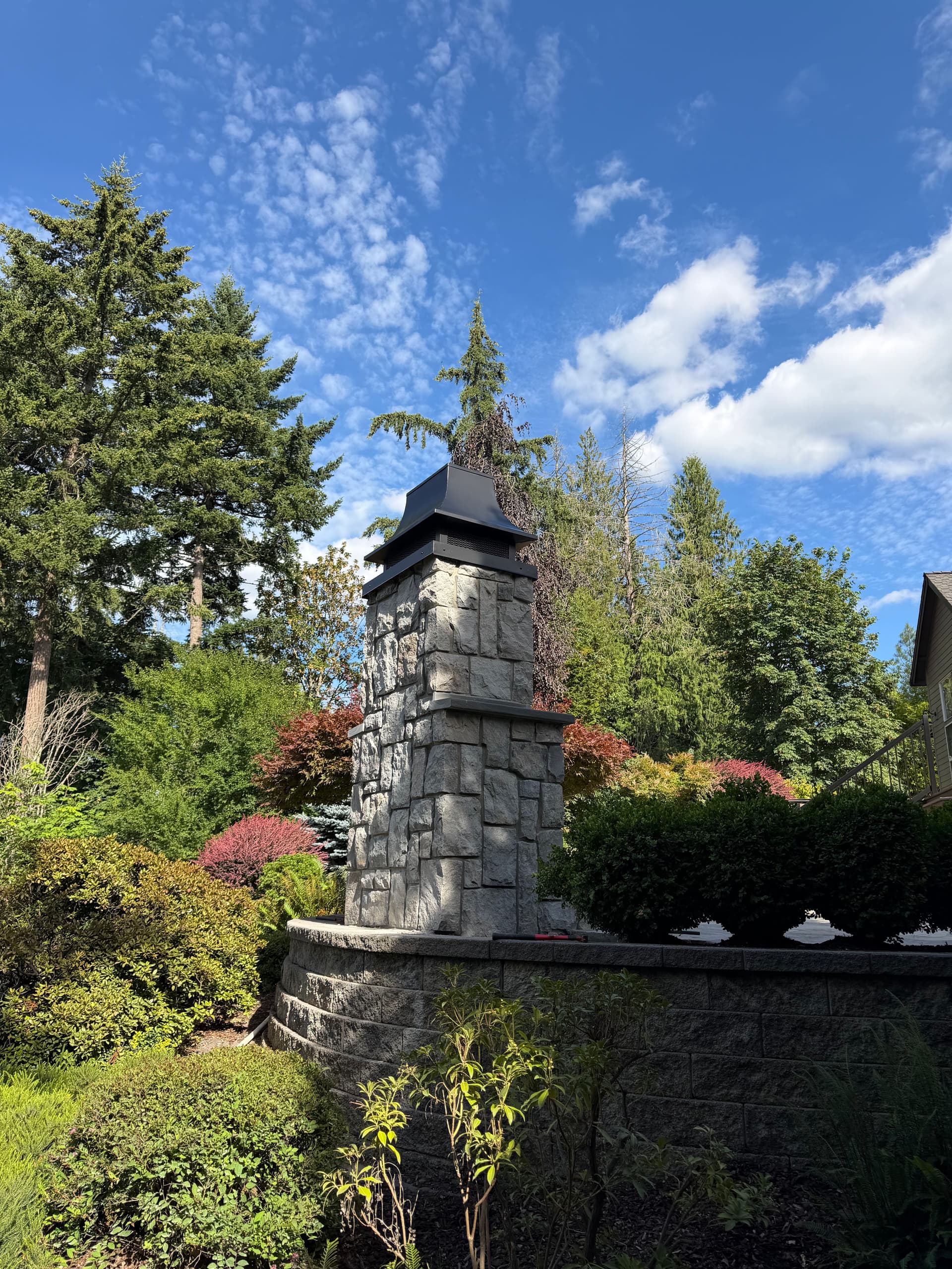 Gallery photos for Custom Powder-Coated Concave Chimney Cap for Outdoor Fireplace in Oregon City: Image #1