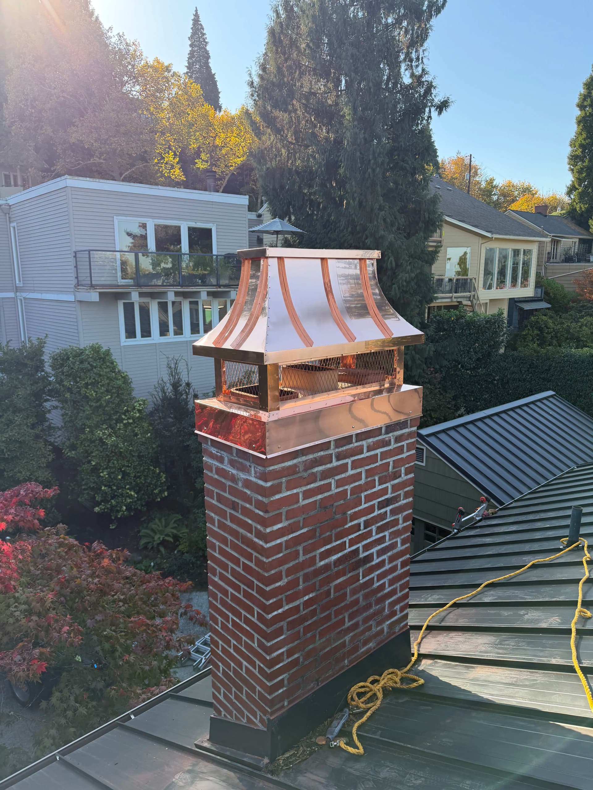 Gallery photos for Custom 20oz Copper Concave Chimney Cap Installed in Portland Oregon: Image #3
