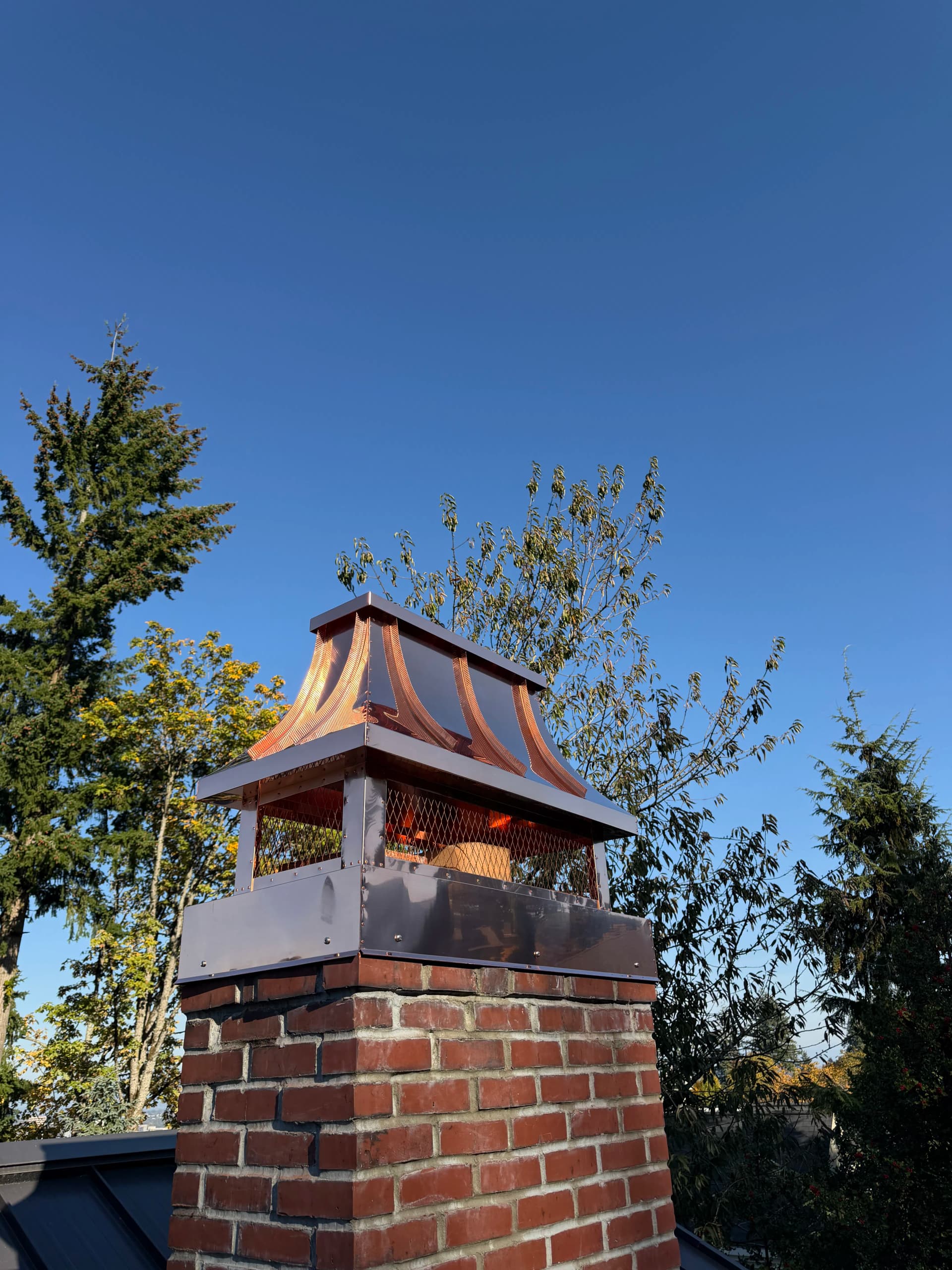 Gallery photos for Custom 20oz Copper Concave Chimney Cap Installed in Portland Oregon: Image #4